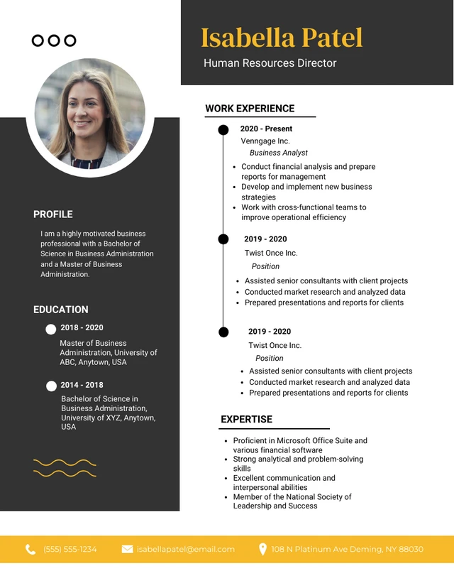 White And Black Professional Business Resume Template
