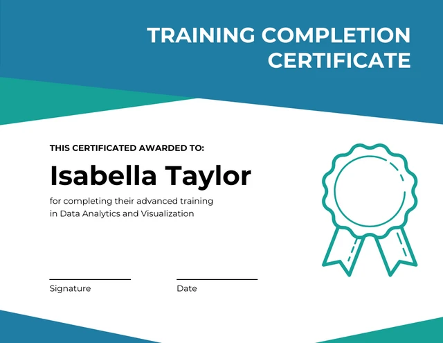 Teal And Blue Simple Training Certificate Template