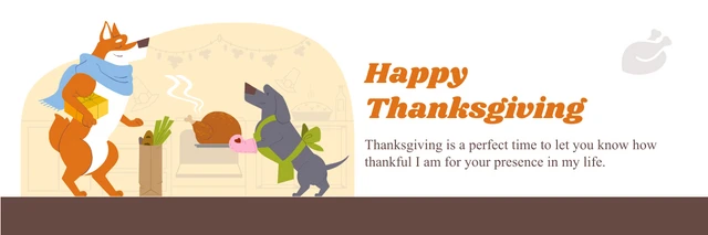White And Dark Brown Simple Illustration Thanksgiving Banner Template