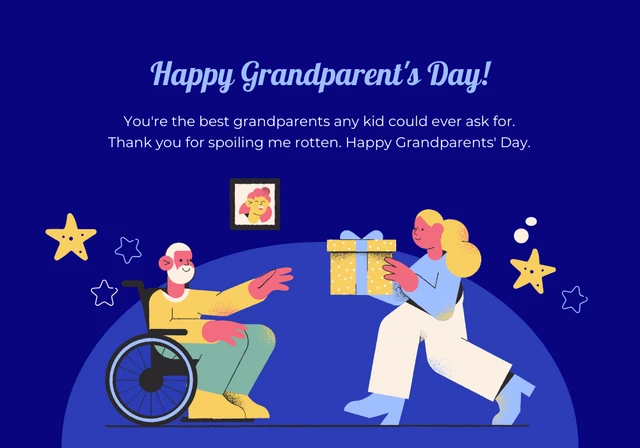 Blue Minimalist Illustration Happy Grandparents Day Card Template