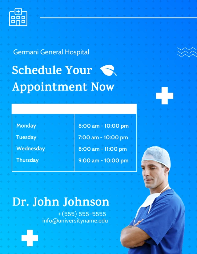 Blue Modern Healthcare Doctor Schedule Template