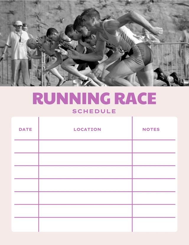 Light Pink And Purple Clean Design Running Race Schedule Template