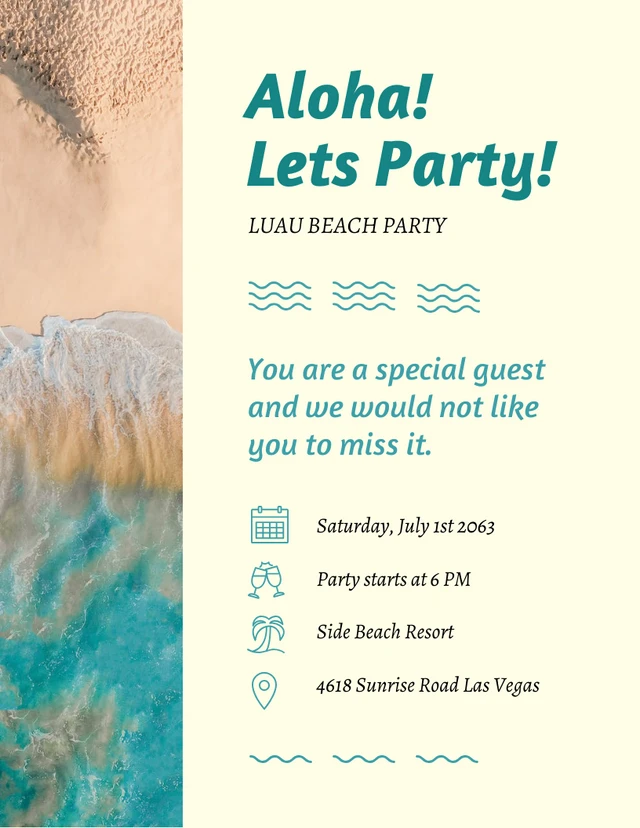 Teal Minimalist Modern Aloha Luau Party Invitation Template