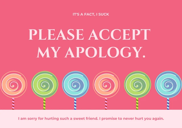 Pink Simple Lollipop Apology Card Template
