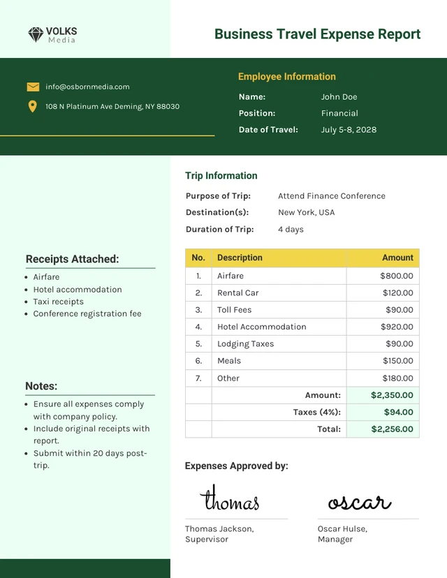 Plantilla de informe de gastos de viajes de negocios