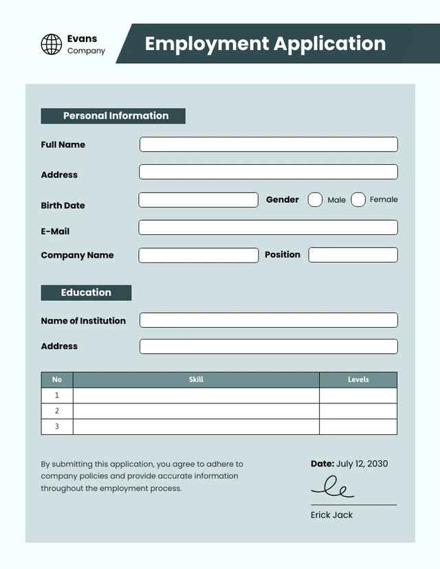 Soft Green Employment Forms Template