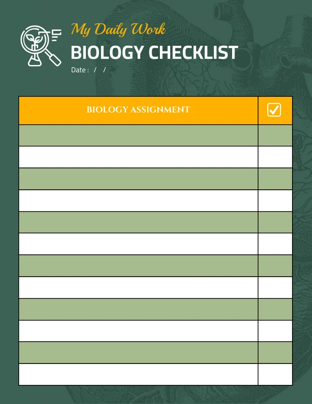 Dark Green Modern Illustration Daily Work Biology Checklist