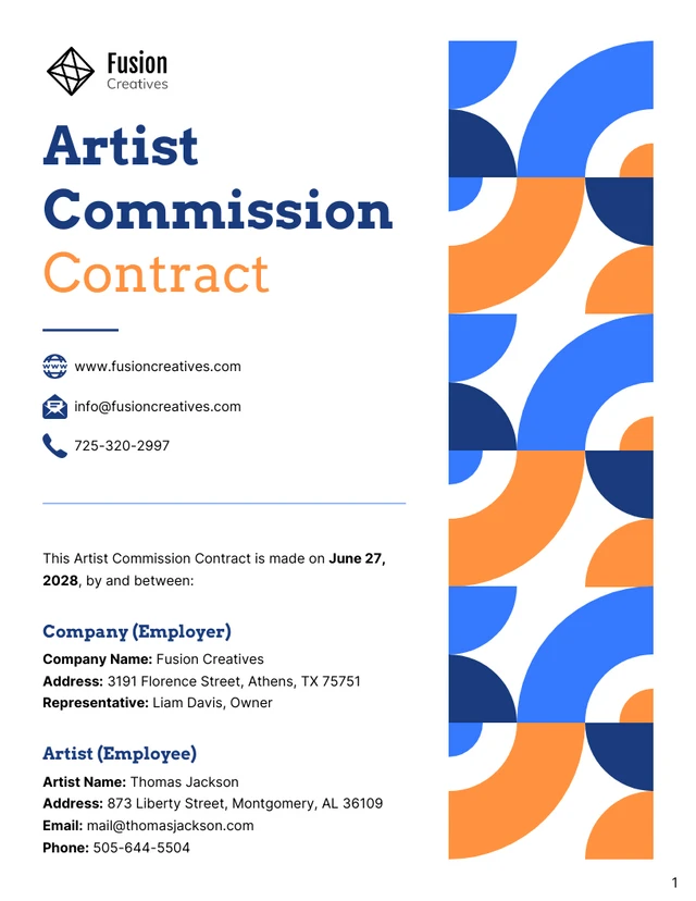 Artist Commission Contract Template - Page 1