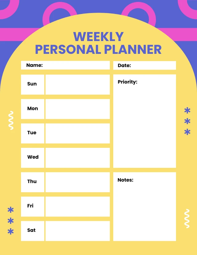 Yellow and Blue Personal Planner Template