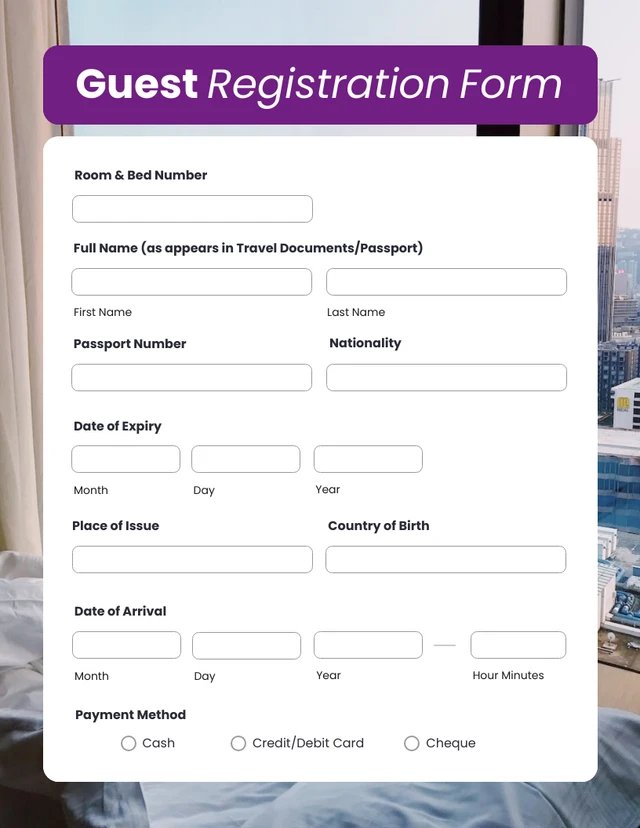 Modern Purple and Picture Background Booking Form Template