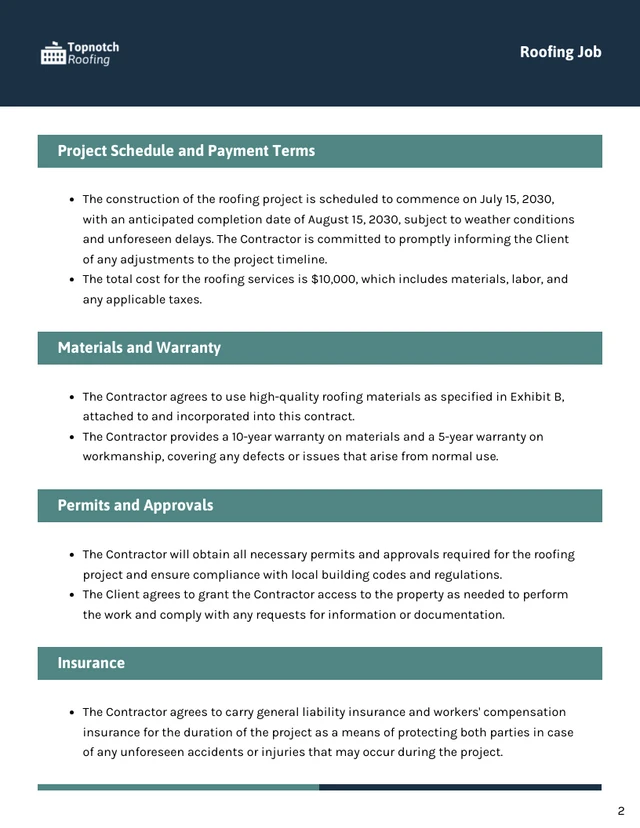 Roofing Job Contract Template - Página 2