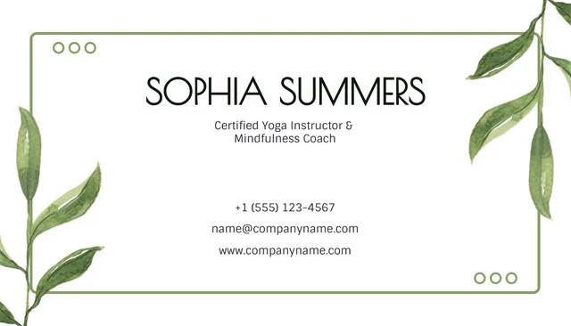 White And Green Simple Watercolor Yoga Instructor Business Card - Page 2