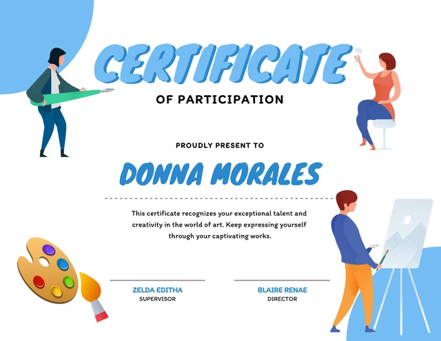 White And Blue Playful Illustration Participation Certificate Template