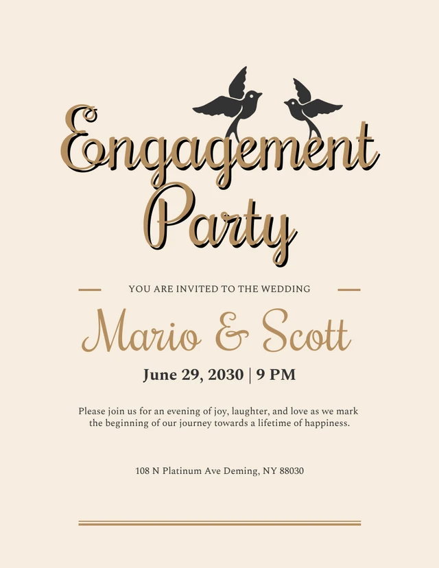 Brown And Black Simple Engagement Party Invitation Template