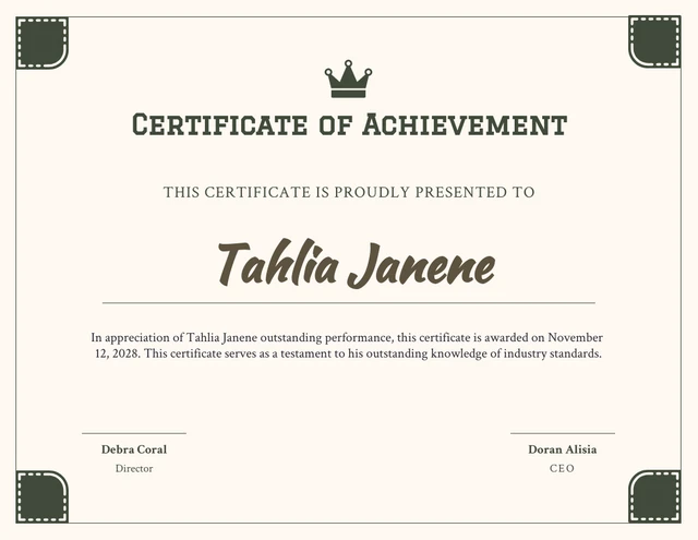 Beige And Dark Brown Simple Achievement Certificate Template