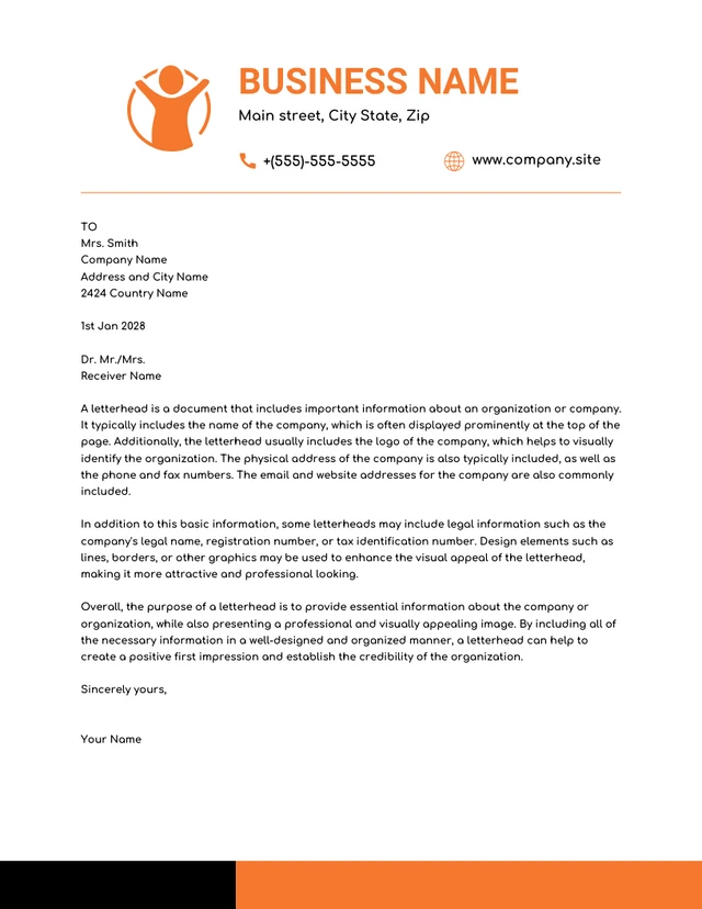 White And Orange Modern Business Letterhead Template