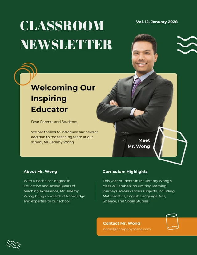 Modern Green and Orange Classroom Newsletter Template