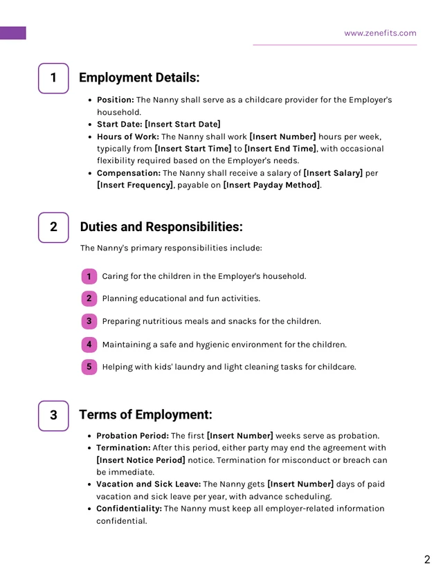 Nanny Employment Contract Template - page 2