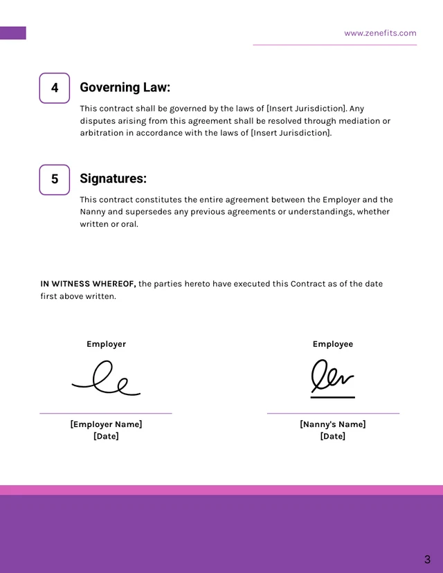 Nanny Employment Contract Template - page 3