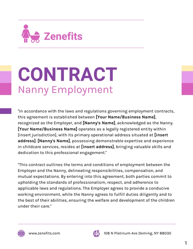 Nanny Employment Contract Template - Página 1