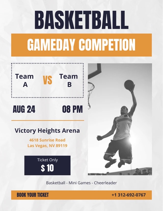 Dark Blue Orange Basketball Game Day Flyer Template