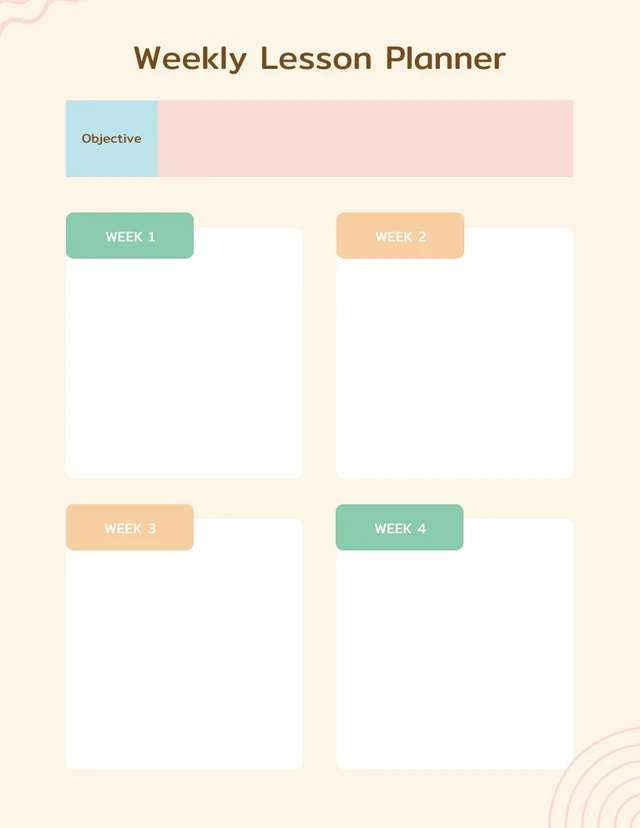 Pastel Colorful Weekly Lesson Planner Template