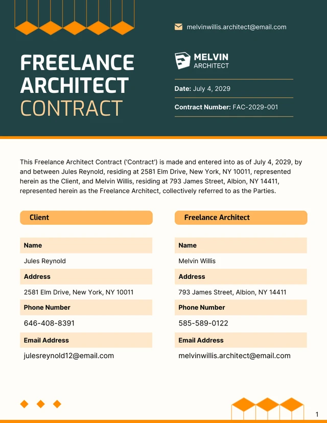 Freelance Architect Contract Template - Page 1