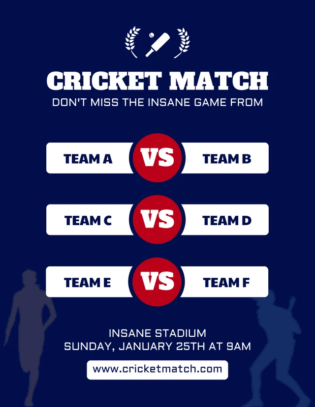 Blue Minimalist Cricket Match Schedule Template