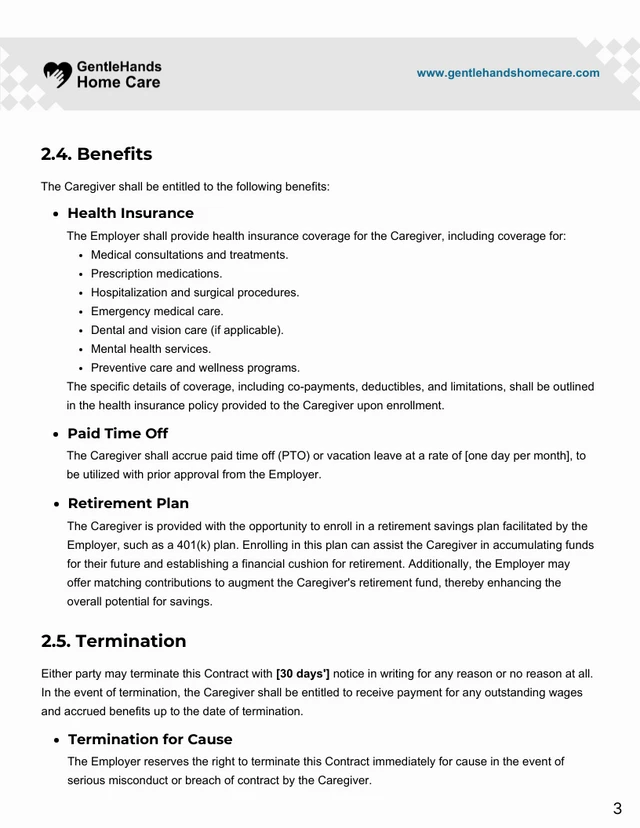 Caregiver Employment Contract Template - page 3