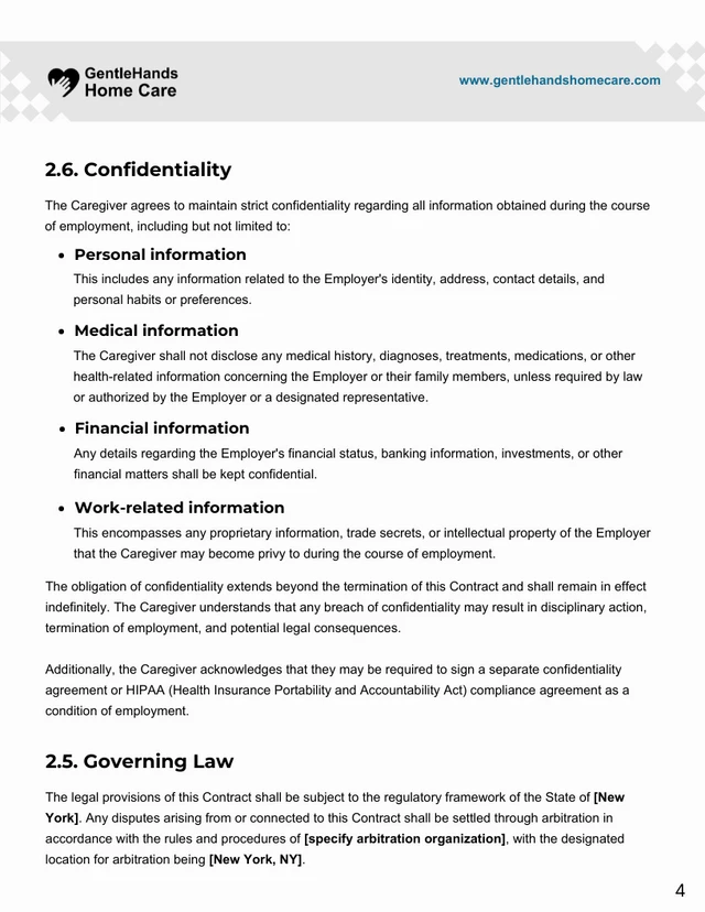 Caregiver Employment Contract Template - page 4