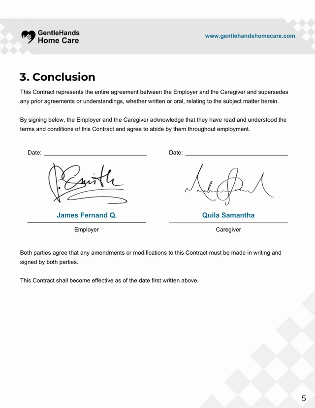 Caregiver Employment Contract Template - صفحة 5