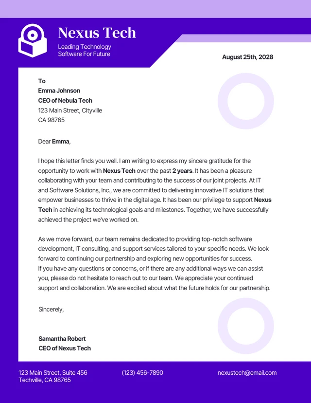 Simple Purple White IT and Software Letterhead Template