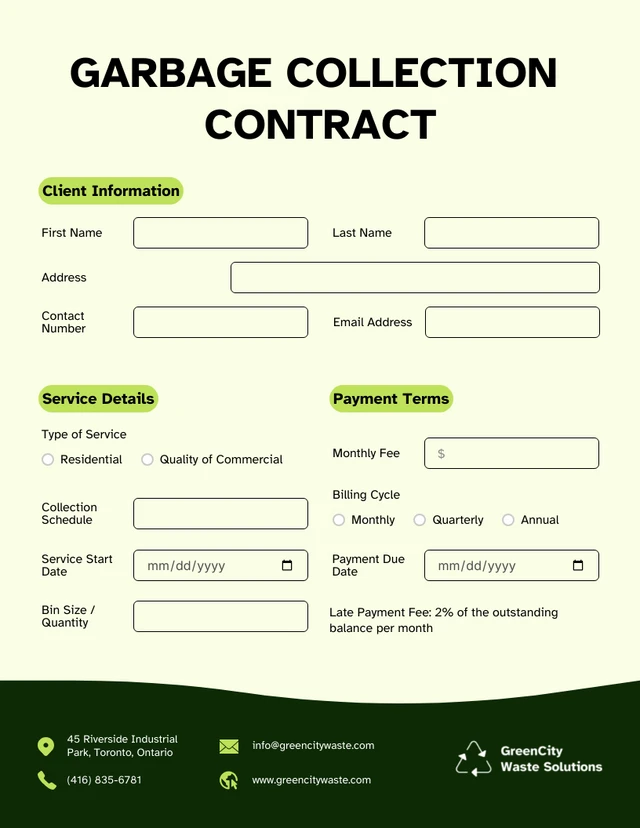 Garbage Collection Contract Template - page 1