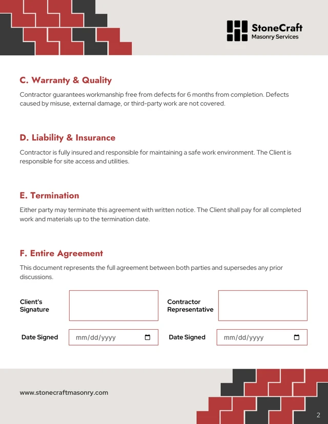 Masonry Contract Template - صفحة 2