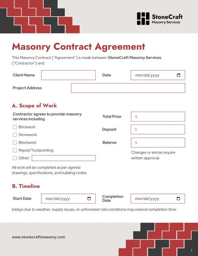 Masonry Contract Template - صفحة 1