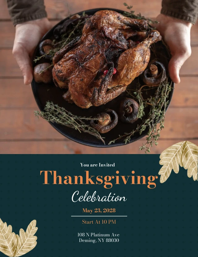 Green Thanksgiving Celebration Invitation Template