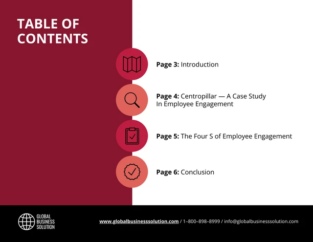 Red Employee Engagement Handbook Table of Contents Template