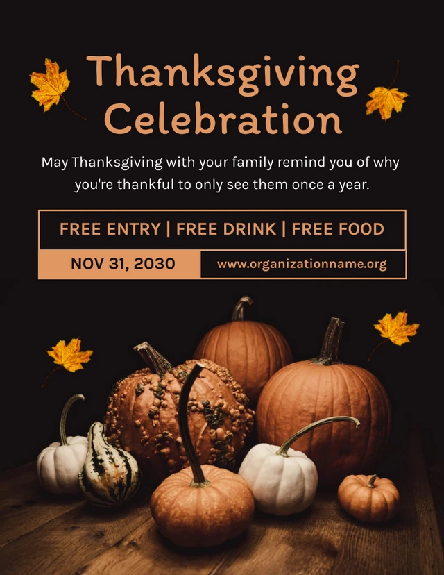 Schwarze und orange minimalistische Thanksgiving-Feier-Plakatvorlage