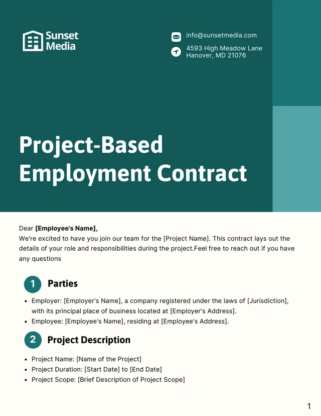 Project-Based Employment Contract Template - page 1