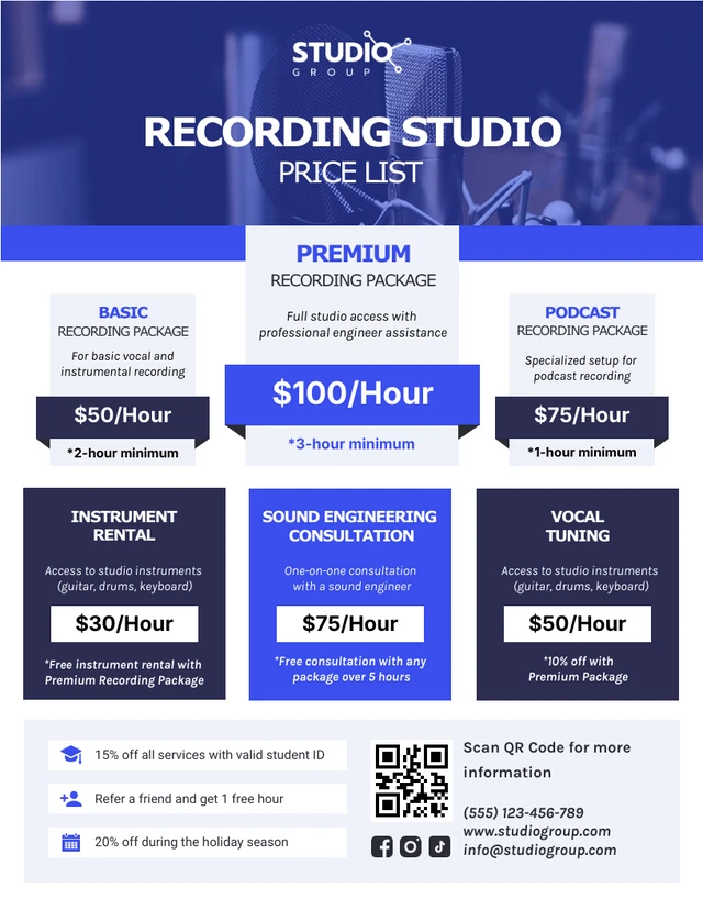 Recording Studio Price List Template - Venngage