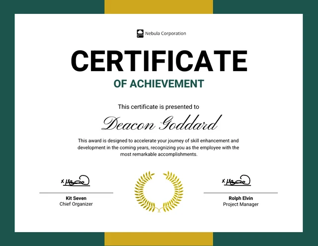 Gold and Green Professional Certificate Template