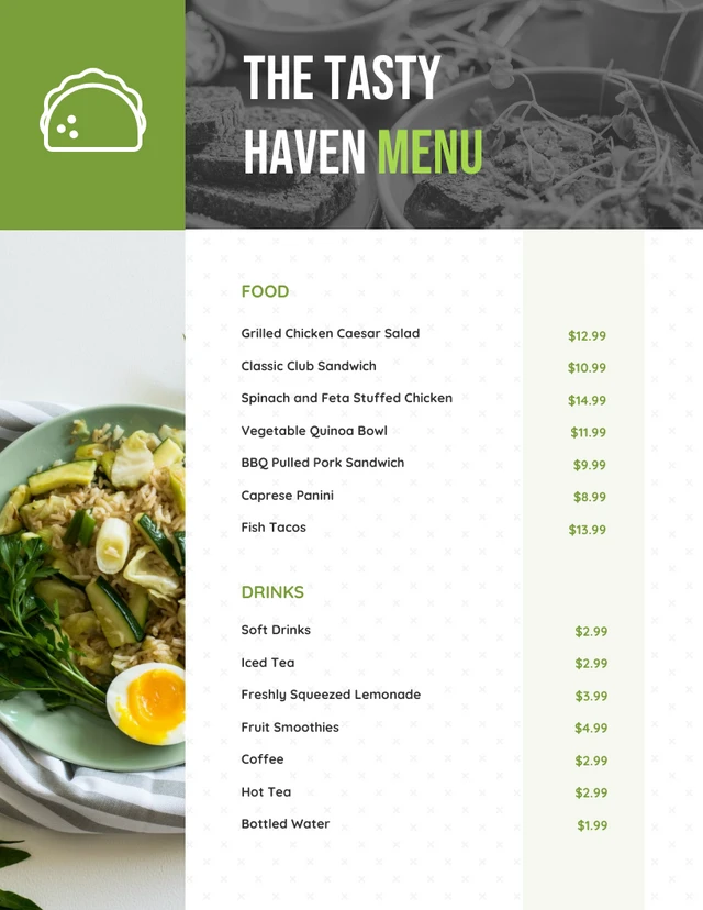 White And Green Minimalist Lunch Menu Template