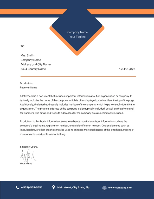 White And Navy Modern Business Company Letterhead Template