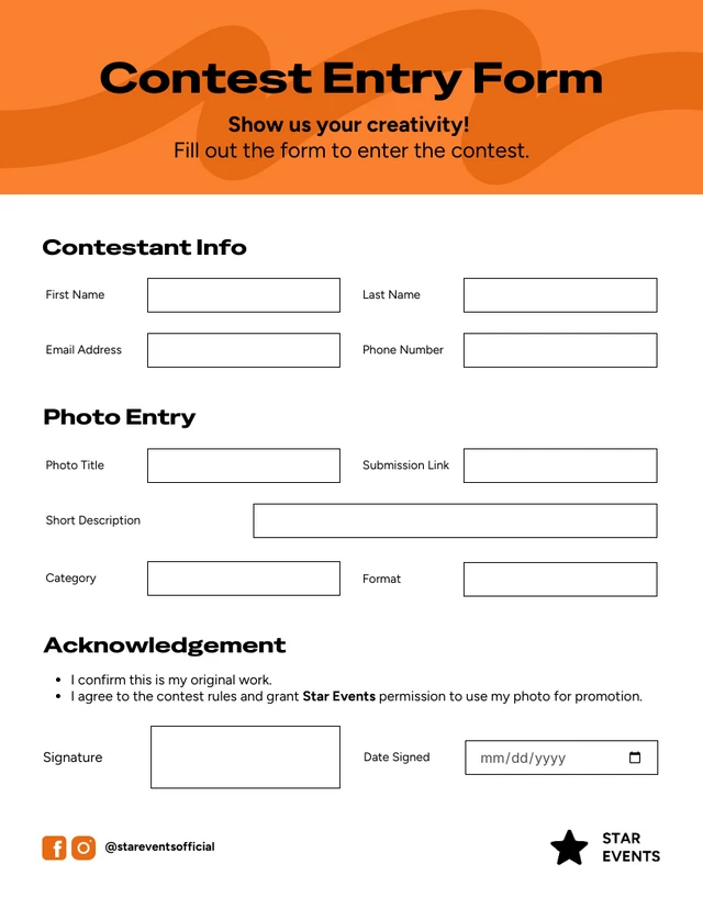 Modello di modulo di partecipazione al concorso Template Modello di modulo di partecipazione al concorso
