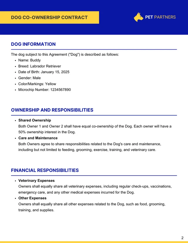 Dog Co-Ownership Contract Template - Página 2