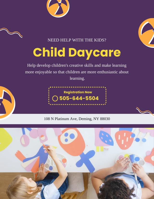 PurPle And Orange Simple Daycare Flyer Template