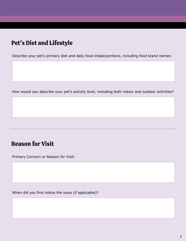 Veterinary Patient History Form Template - Page 3