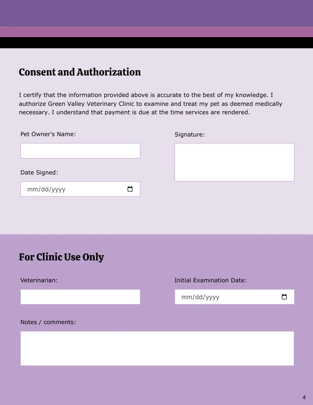Veterinary Patient History Form Template - Page 4