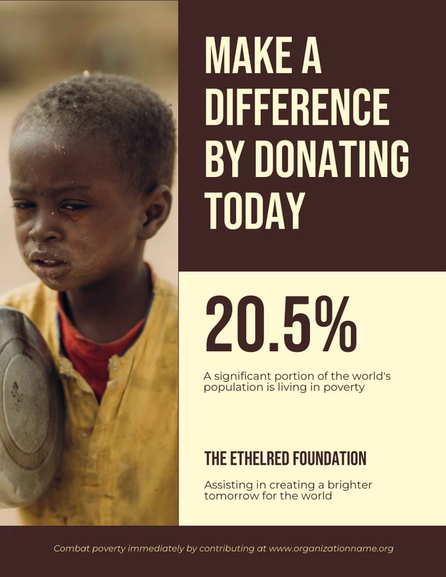 Yellow And Brown Simple Poverty Poster Template