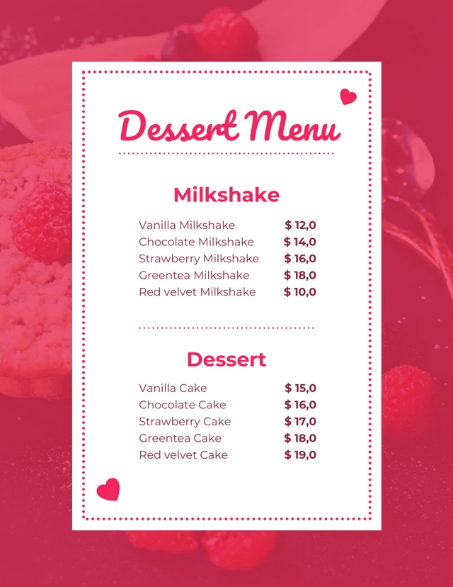 Modèle de menu de desserts photo simple magenta